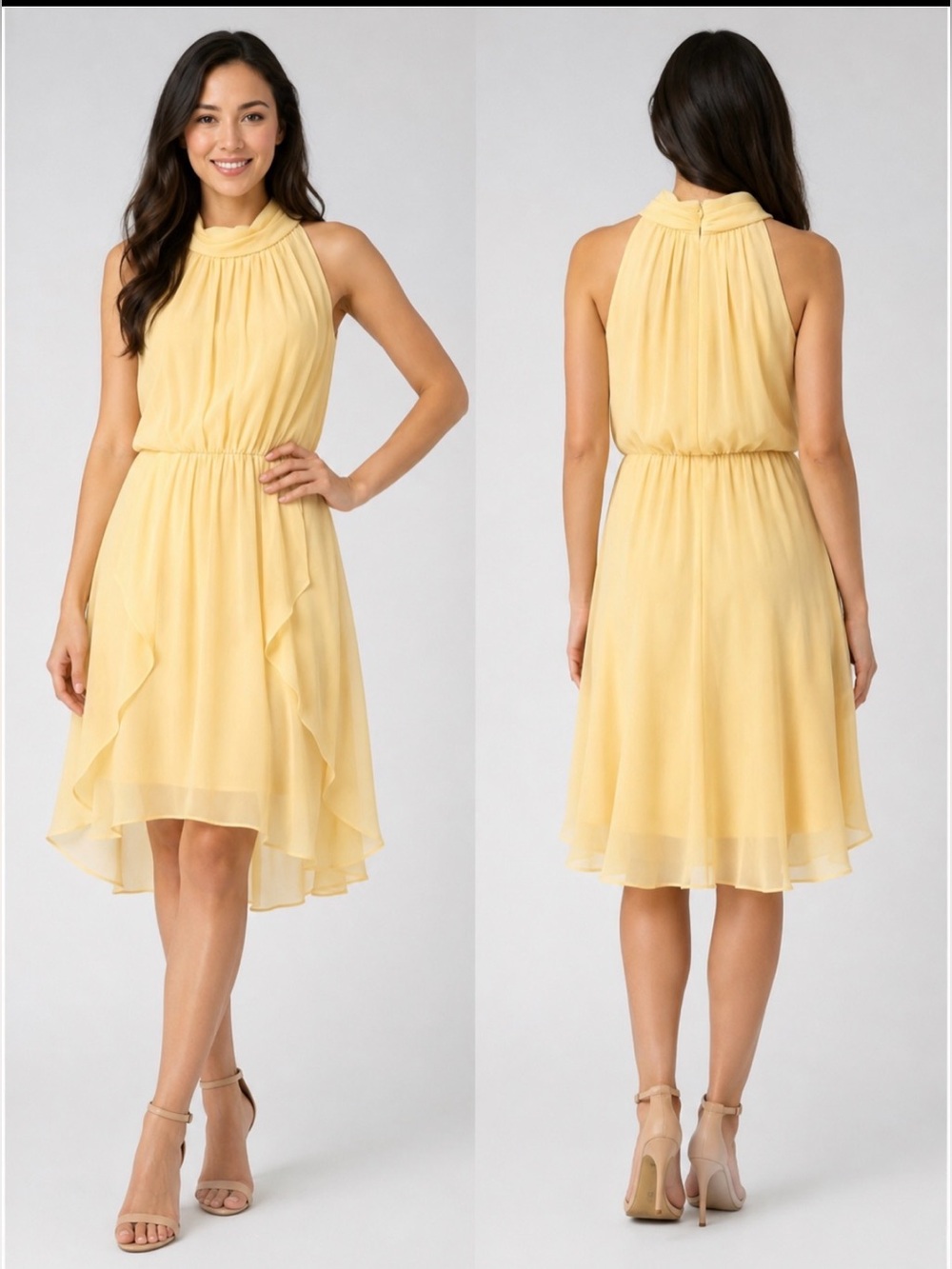 White House Black Market Pale Yellow Halter Dress